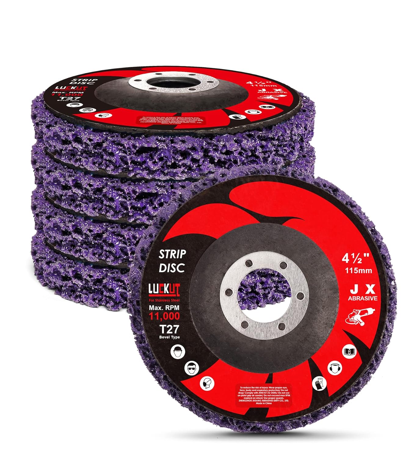 LUCKUT 4.5 inch x 7/8 inch Grinding Disc Stripping Wheel for Cleaning and Removing Rust Coated Paint Oxidation Welds for Angle Grinder, 5 Pack