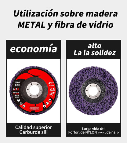 LUCKUT Discos de tiras de disco de molienda de 4.5 pulgadas x 7/8 pulgadas, rueda de pelado para limpiar y quitar pintura con revestimiento de óxido soldaduras de oxidación para amoladora angular, paquete de 5