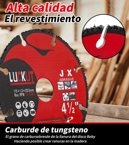 corte múltiple- Rueda de corte de 4 1/2 pulgadas Multiusos para madera, laminado, plástico, disco de corte de madera, 4.5 pulgadas, carburo de tungsteno, 115 mm