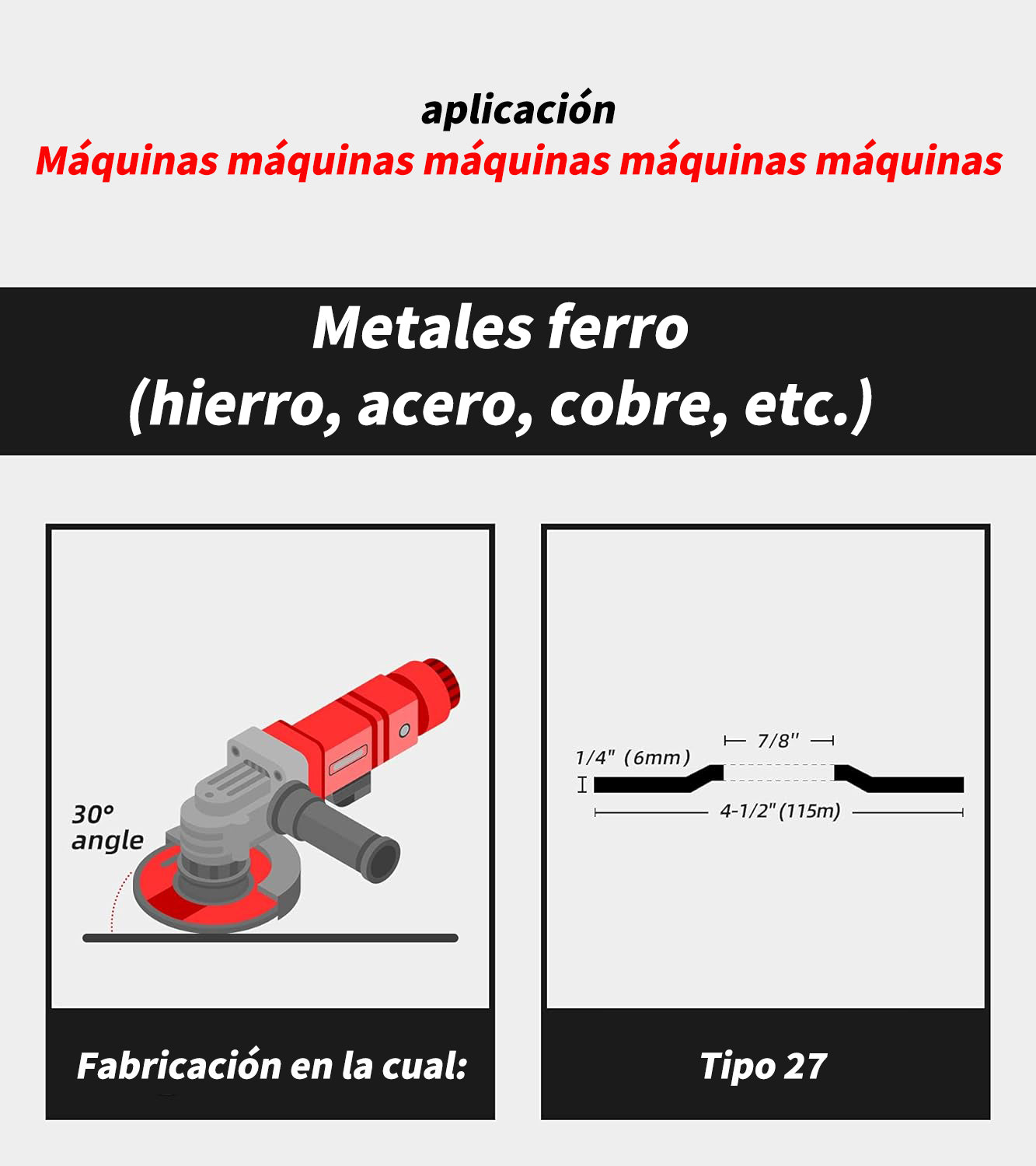 DISCO ABRASIVO ABRASIVE WHEEL 4.5 pulgadas Disco de molienda para amoladoras angulares de 4-1/2'' x 1/4'' x 7/8''  , centro de la rueda de amoladora metálica para amoladoras angulares, paquete de 50