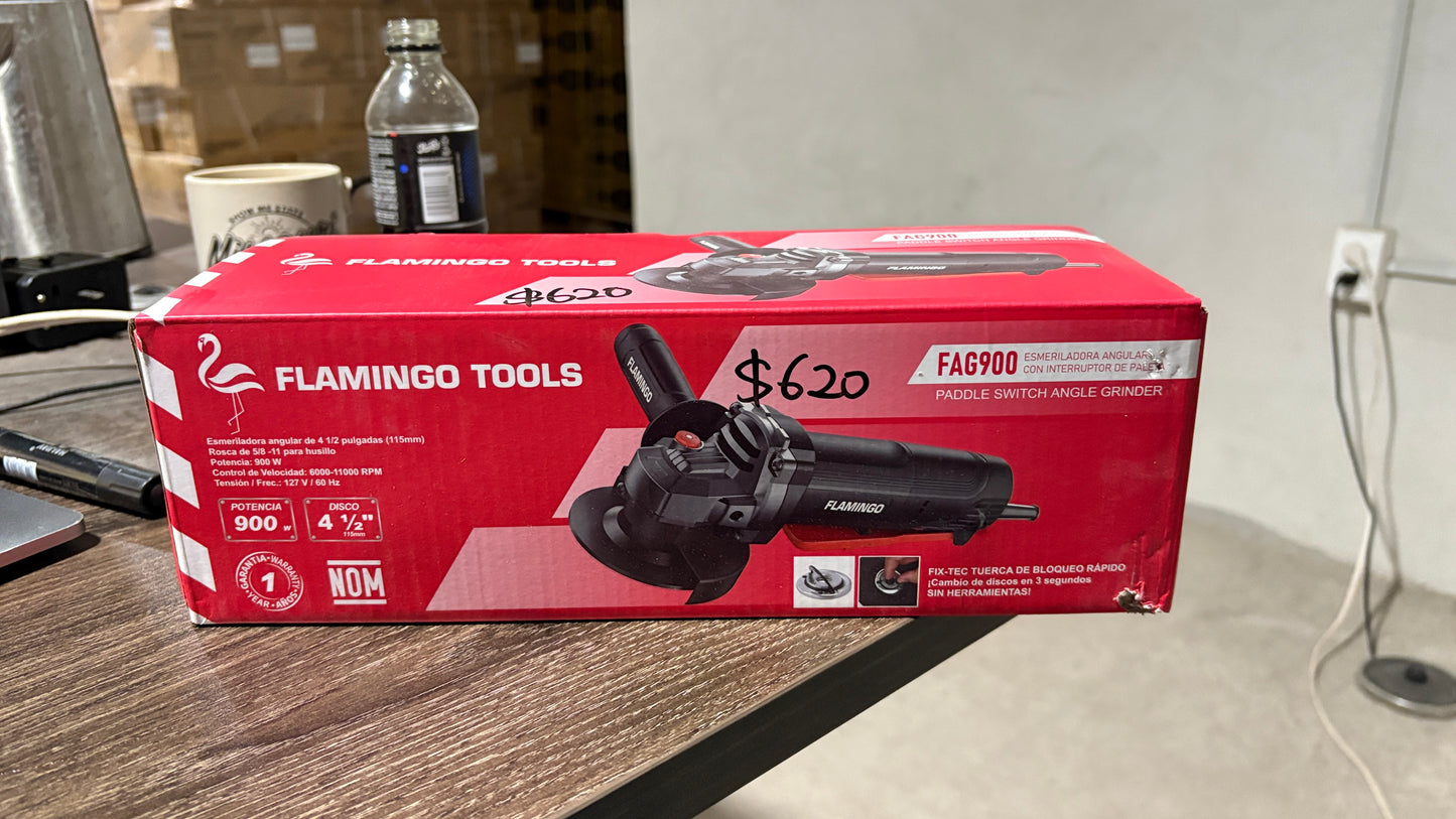 Esmeriladora Angular 900w Cambio Rápido Sin Herramientas 4 ½ FLAMINGO